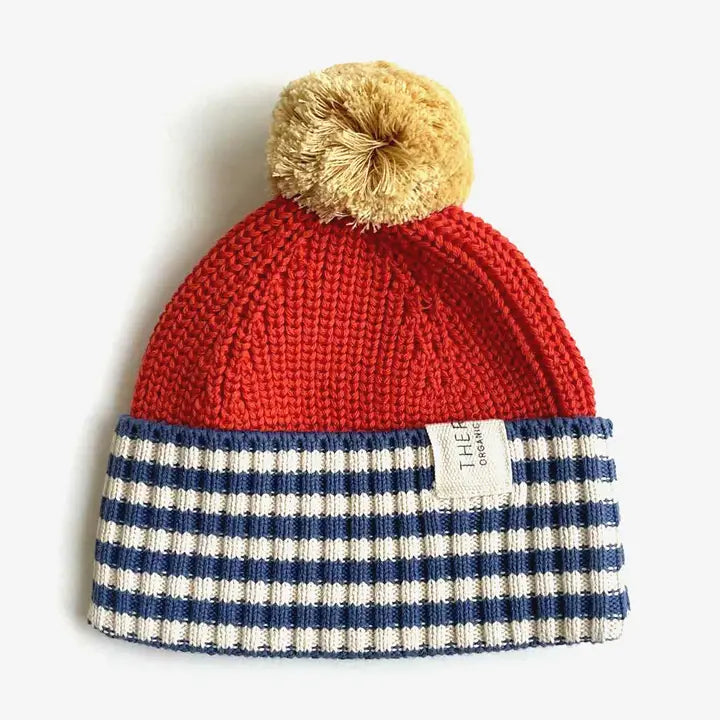 Chunky Colour Block Beanie - Navy Stripe