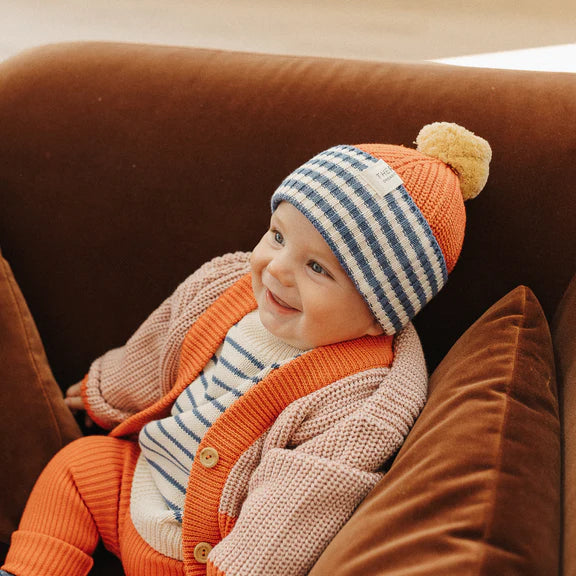 Chunky Colour Block Beanie - Navy Stripe